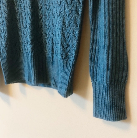 The Limited Teal Wool Blend Pullover V-Neck Open Knit Sweater Women's Large L - Picture 3 of 7